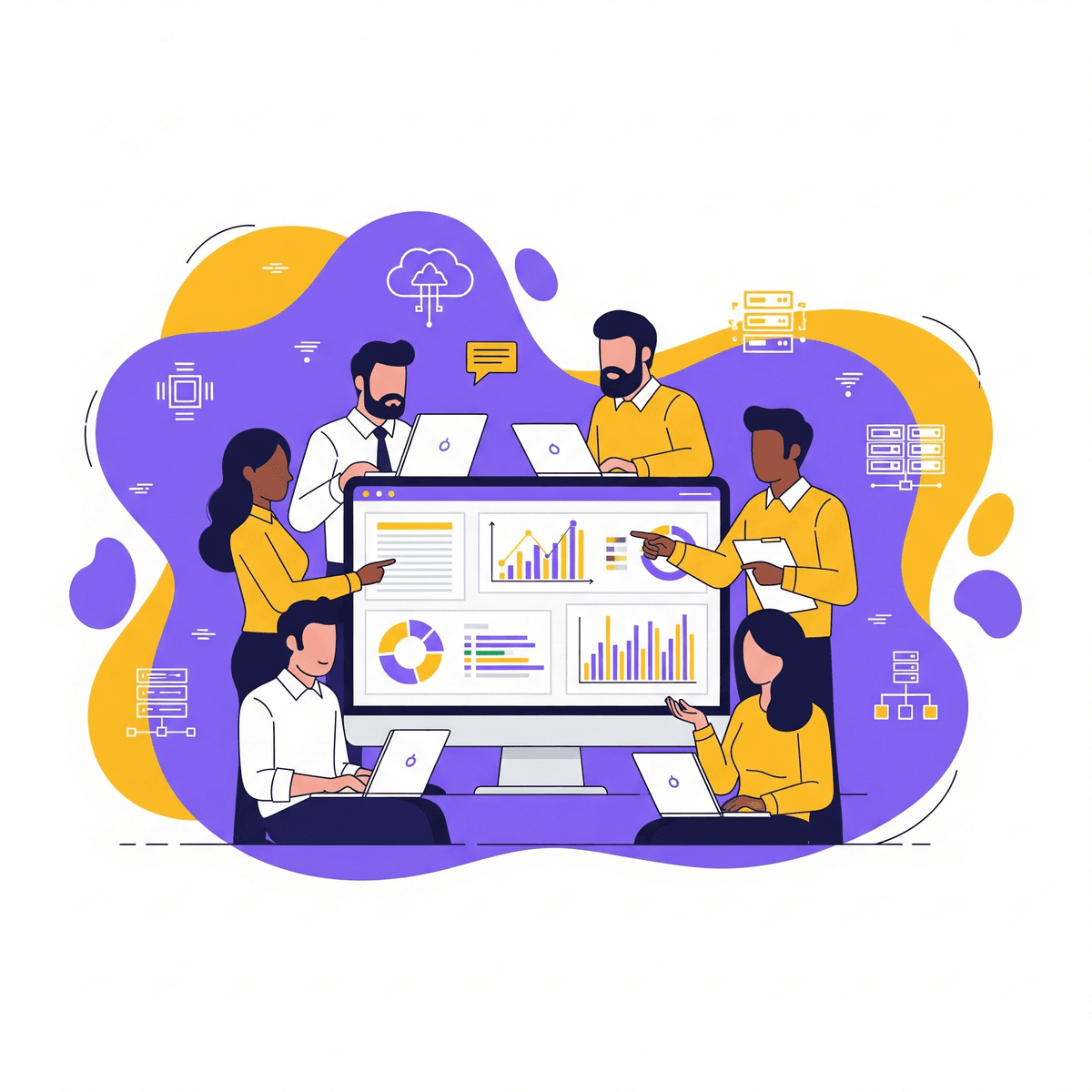 Team of IT professionals working on a dashboard